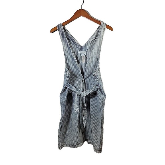 VTG 80s 90s ACID WASH Striped Denim OVERALLS JUMPER bleached mini dress SZ 9/10 - Picture 1 of 13